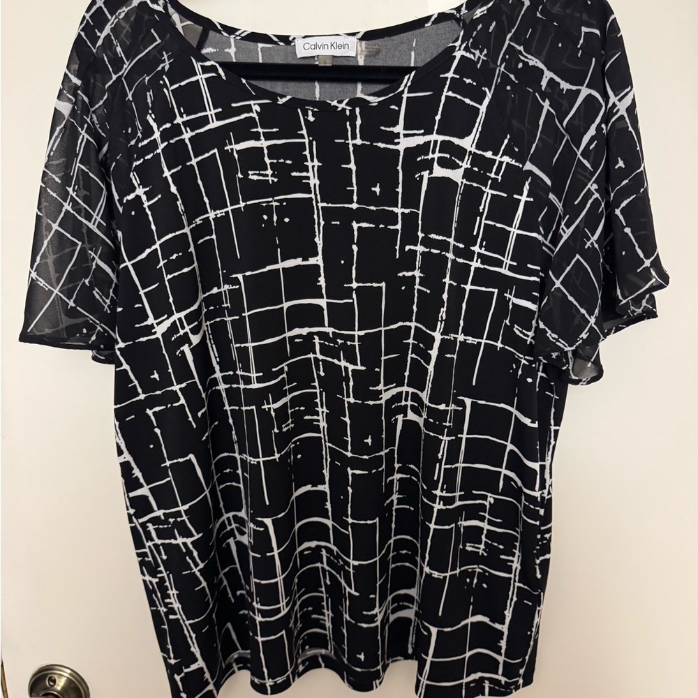 Calvin Klein Black Top with White Abstract Grid
